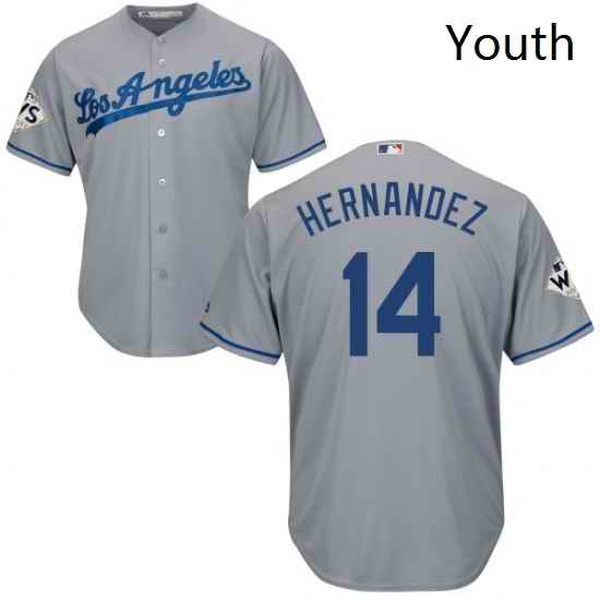 Youth Majestic Los Angeles Dodgers 14 Enrique Hernandez Replica Grey Road 2017 World Series Bound Cool Base MLB Jersey